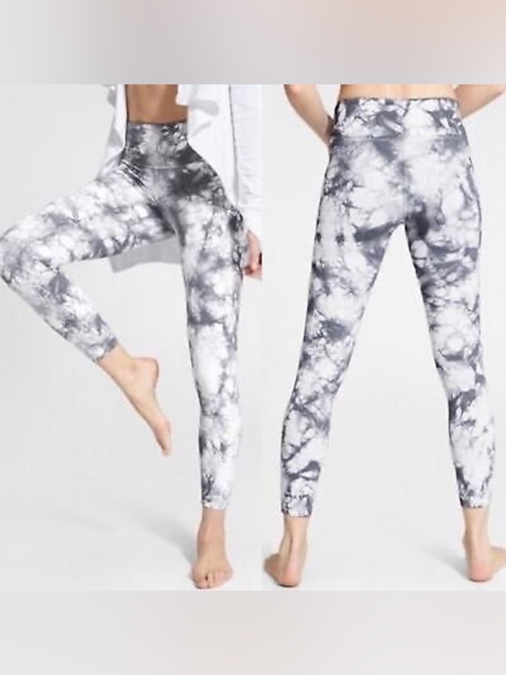 Athleta Salutation Powervita 7/8 Ankle Leggings in Gray White Tie Dye Small